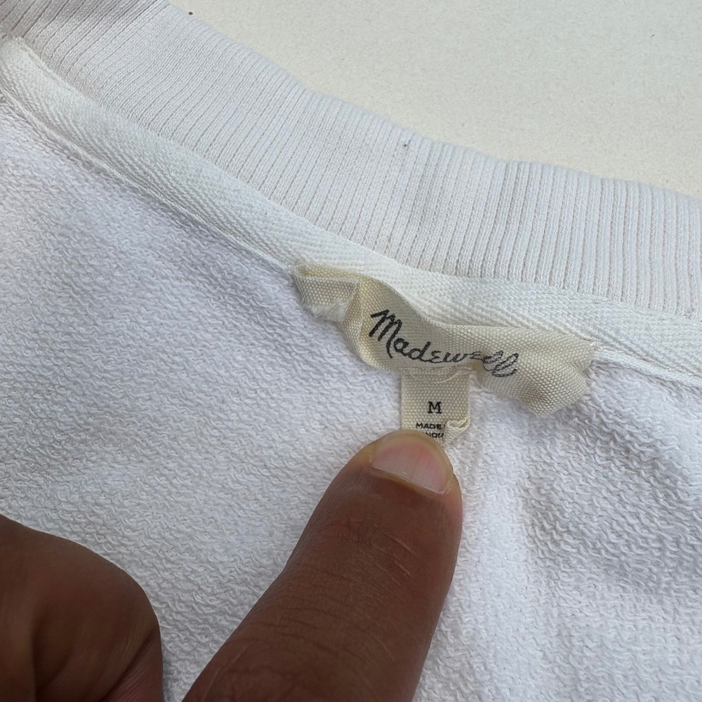 Madewell White 100% Cotton V-Neck French Terry Sweatshirt NW200 Womens Medium - Picture 2 of 5